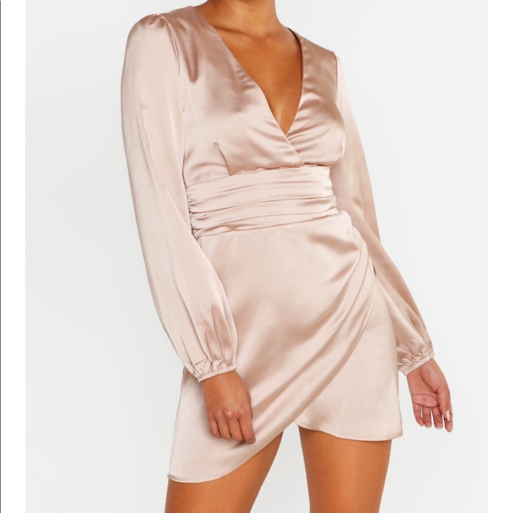 Satin Wrap Detail Mini Dress